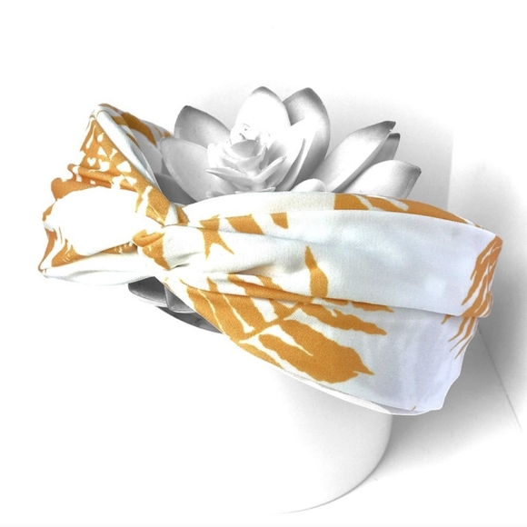 TWO Left! The Cutest Yellow and White Tropical Print Top Knot Headband - Picture 2 of 6